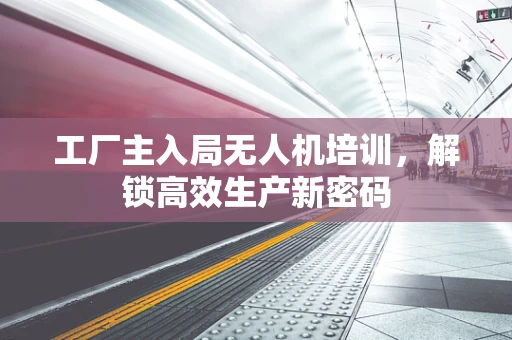 工厂主入局无人机培训，解锁高效生产新密码